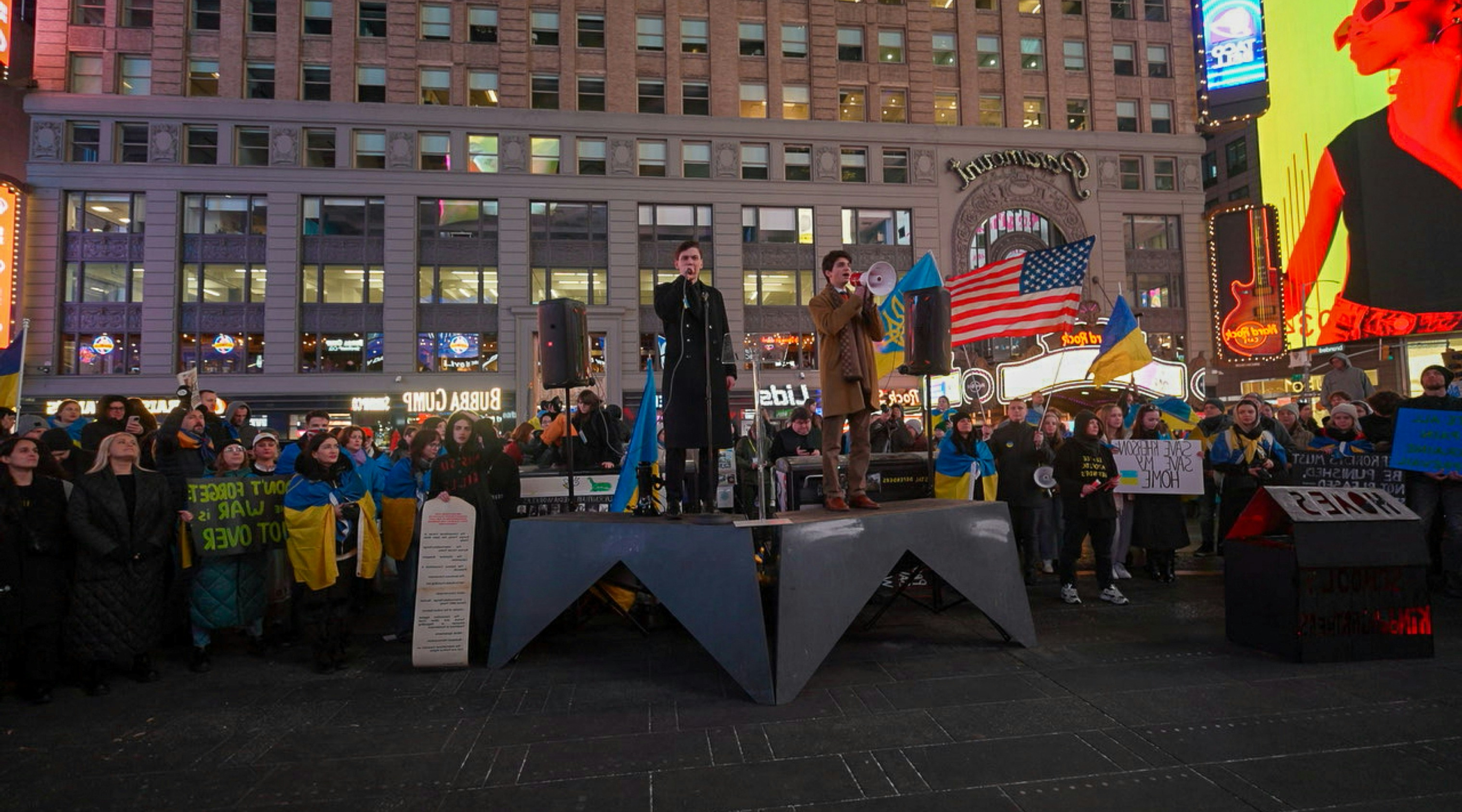 Frosty People Holding Ukrainian Flags