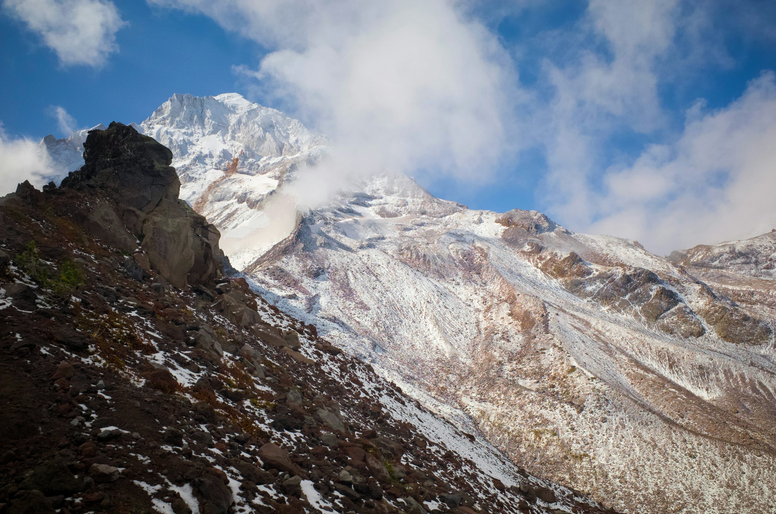 Amber Snow-Covered Mountain Peak Rising