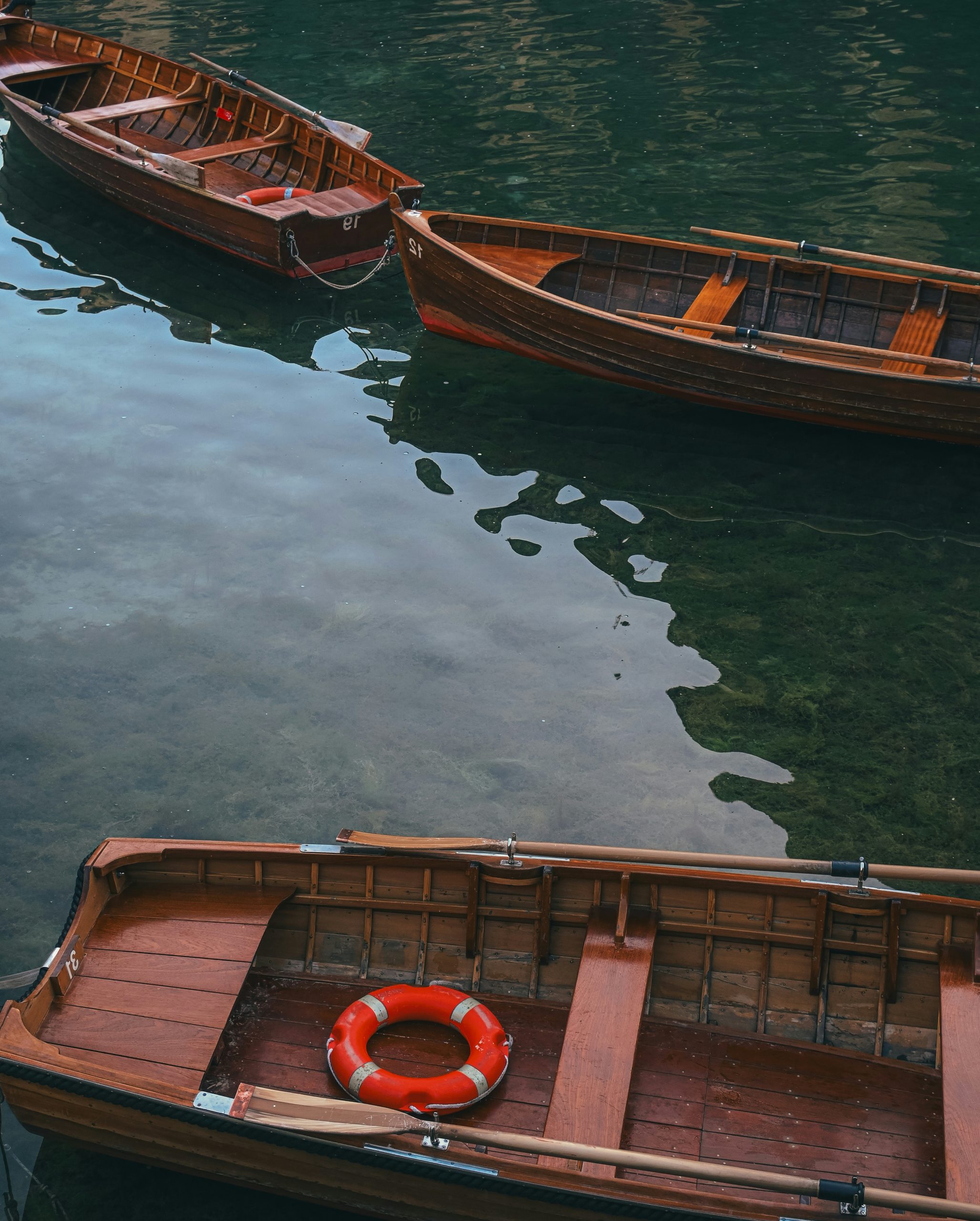 Delicate Three Wooden Rowboats