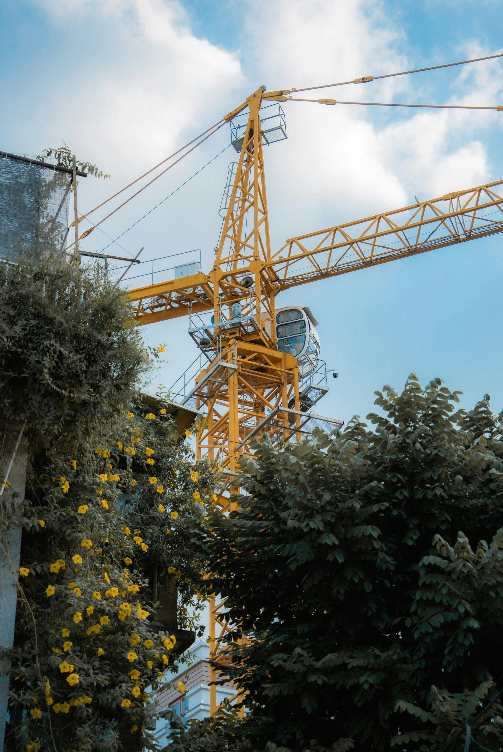 Delicate Yellow Construction Crane Rising