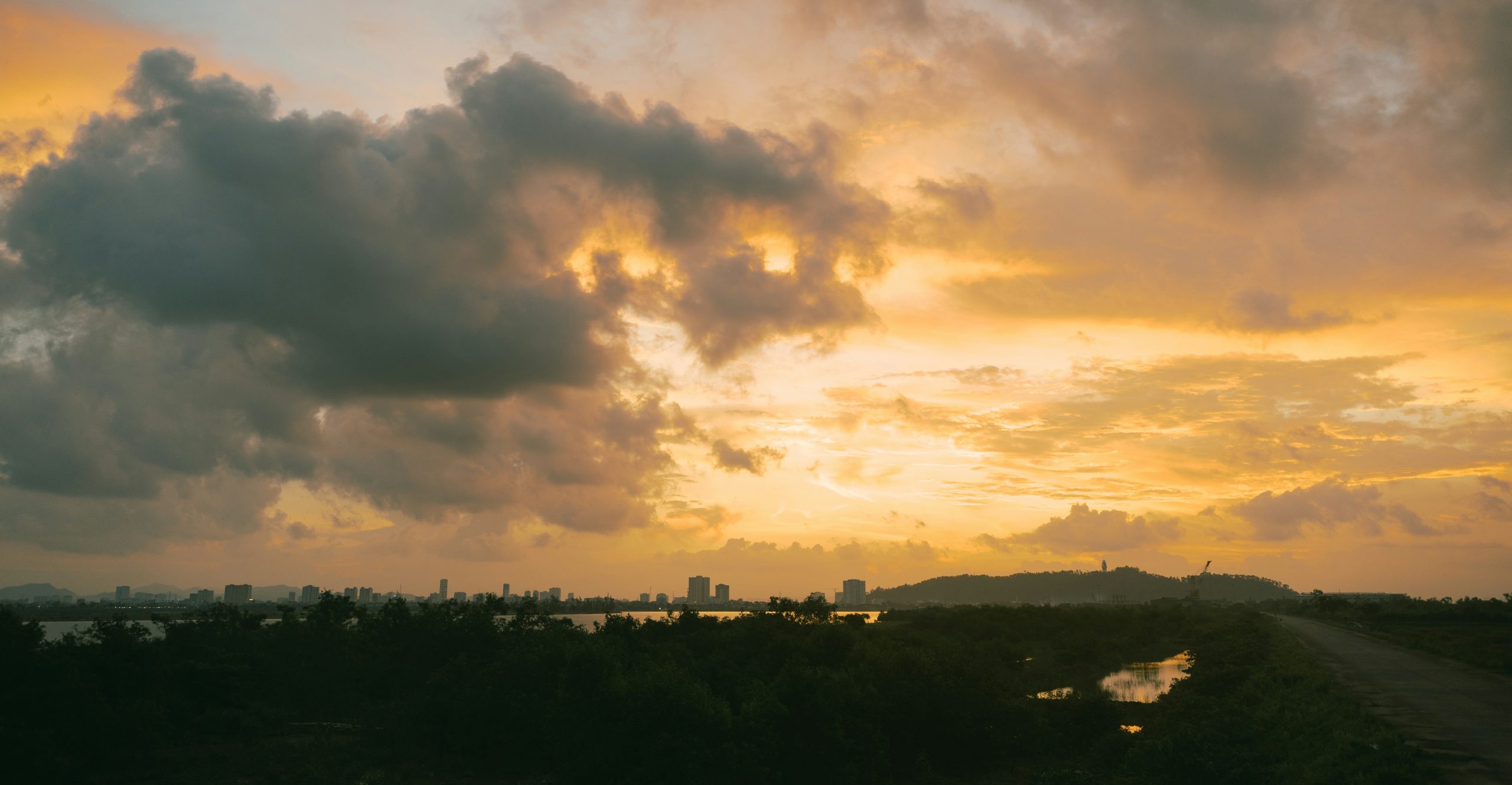 Opaline Distant City Skyline Silhouetted