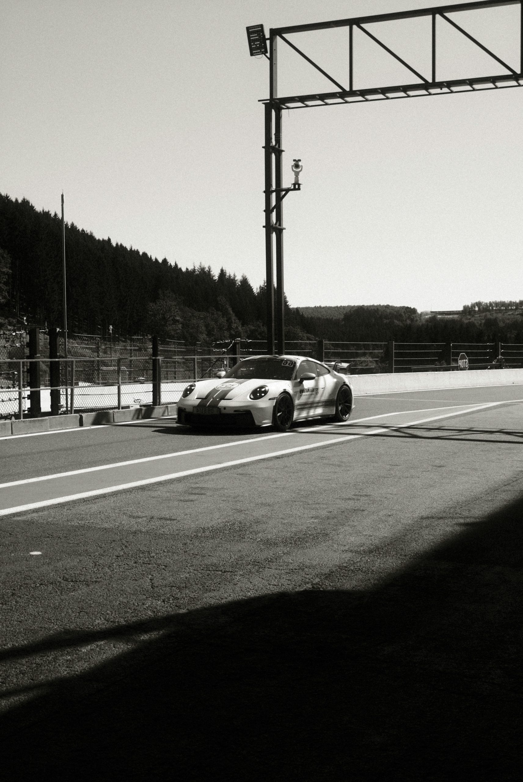 Opaline White Sports Car Driving