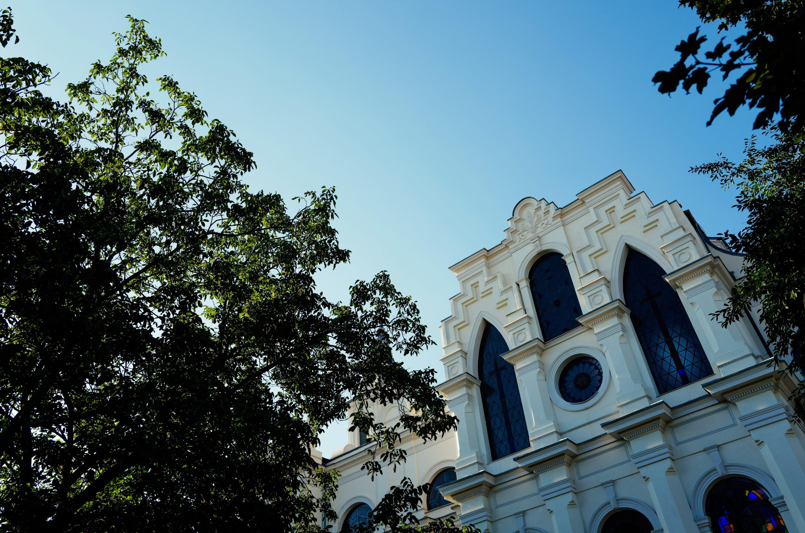 Serene White Church Facade