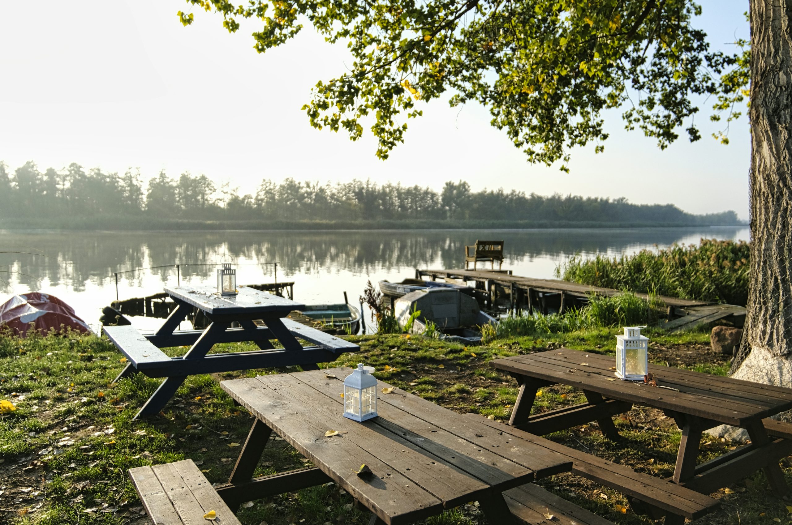 Serene Wooden Picnic Tables