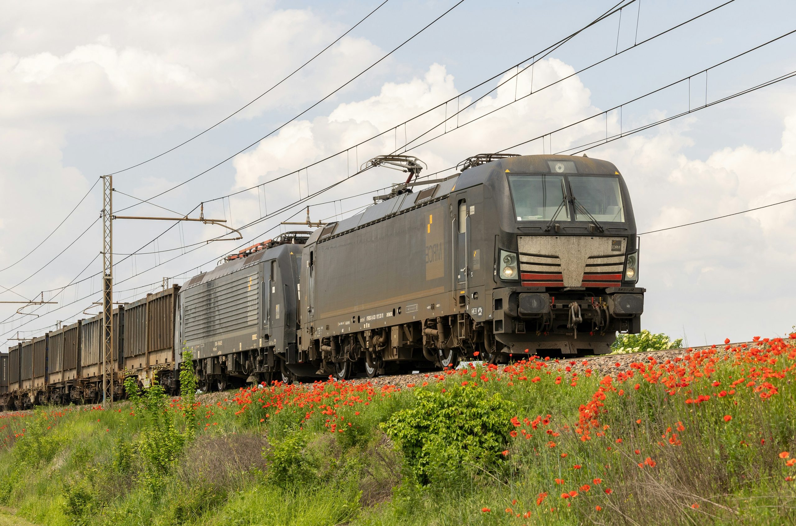 Sleek Dark Freight Train Passing