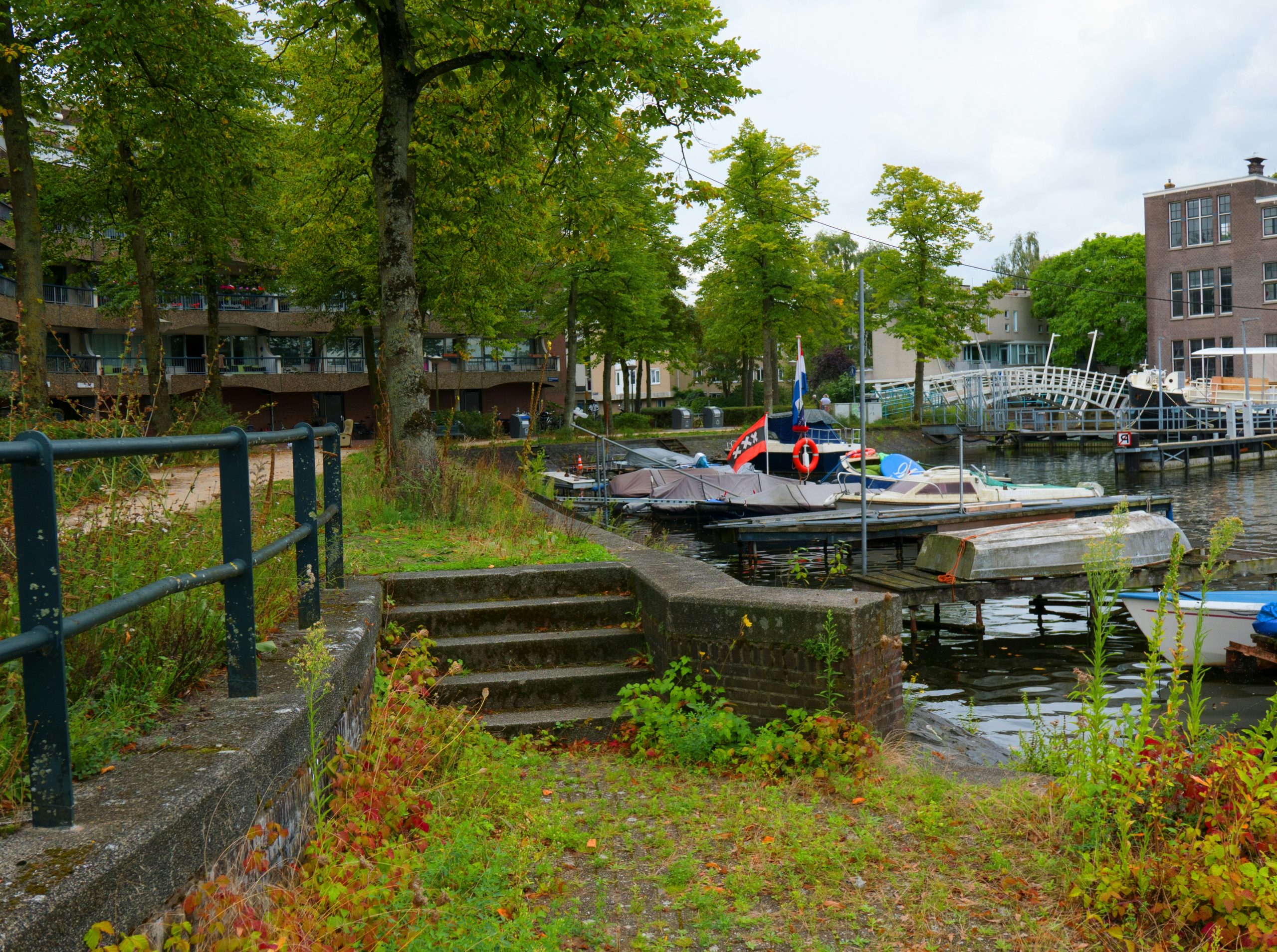 Sunlit Boats Moored Along A