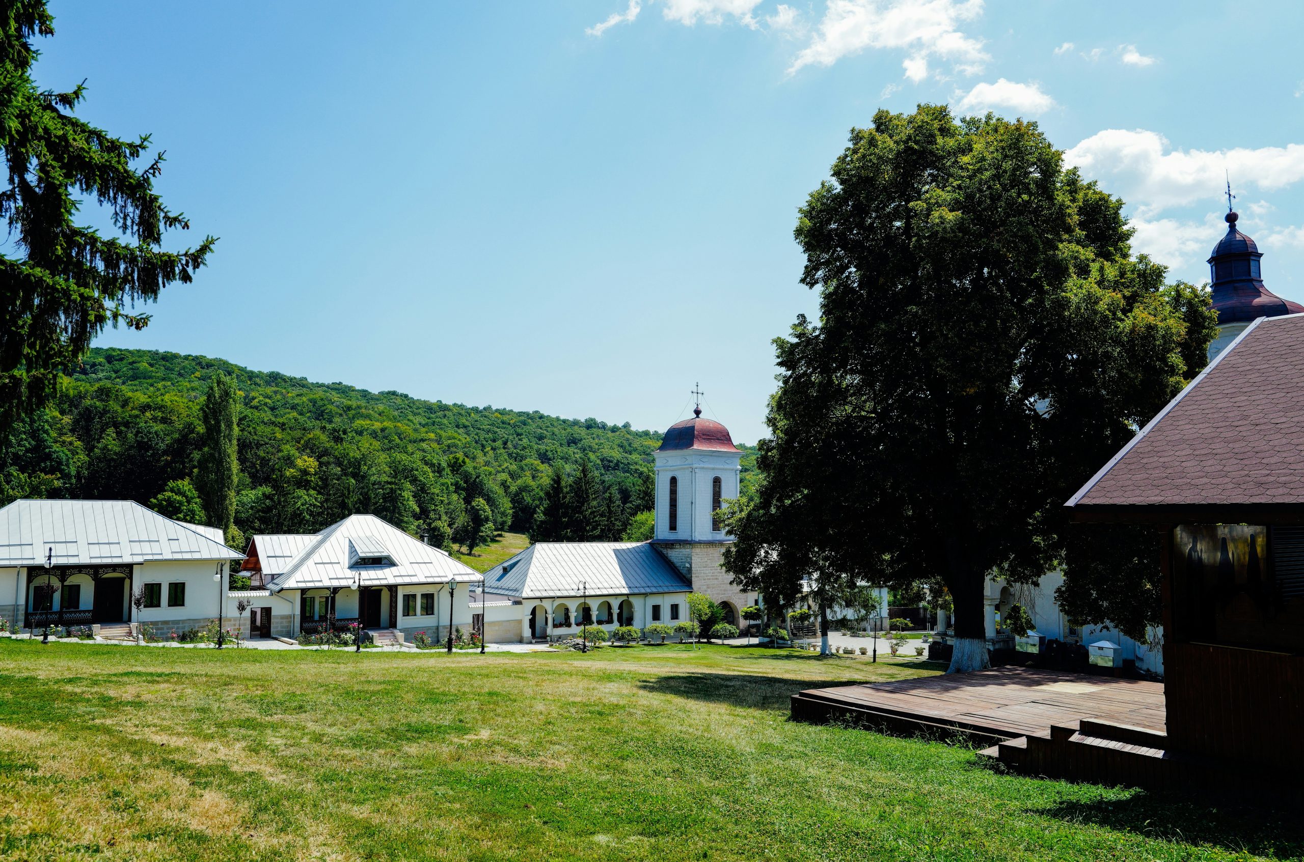 Sunlit White Monastery Buildings